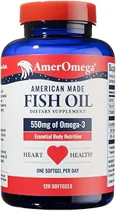 AmerOmega Triglyceride Omega-3 Fish Oil for Heart Health Support - Wild-Caught Alaskan Walleye Pollock - American-Sourced, American-Made - Non-GMO, Gluten-Free &amp; Dairy-Free - 120 Softgels