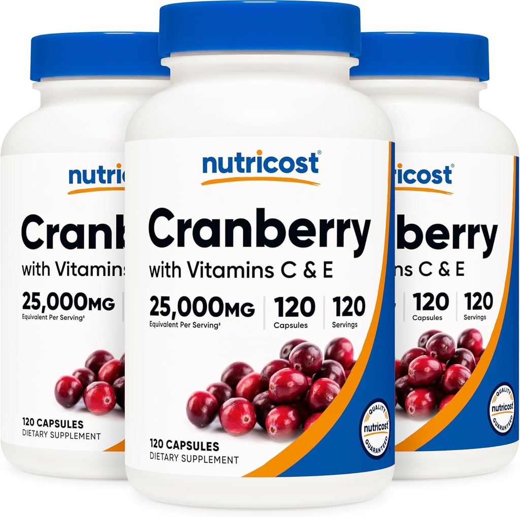 Nutricost Cranberry Extracto 25,000mg (120 Servings) 3 Botellas con vitamina C &amp; E