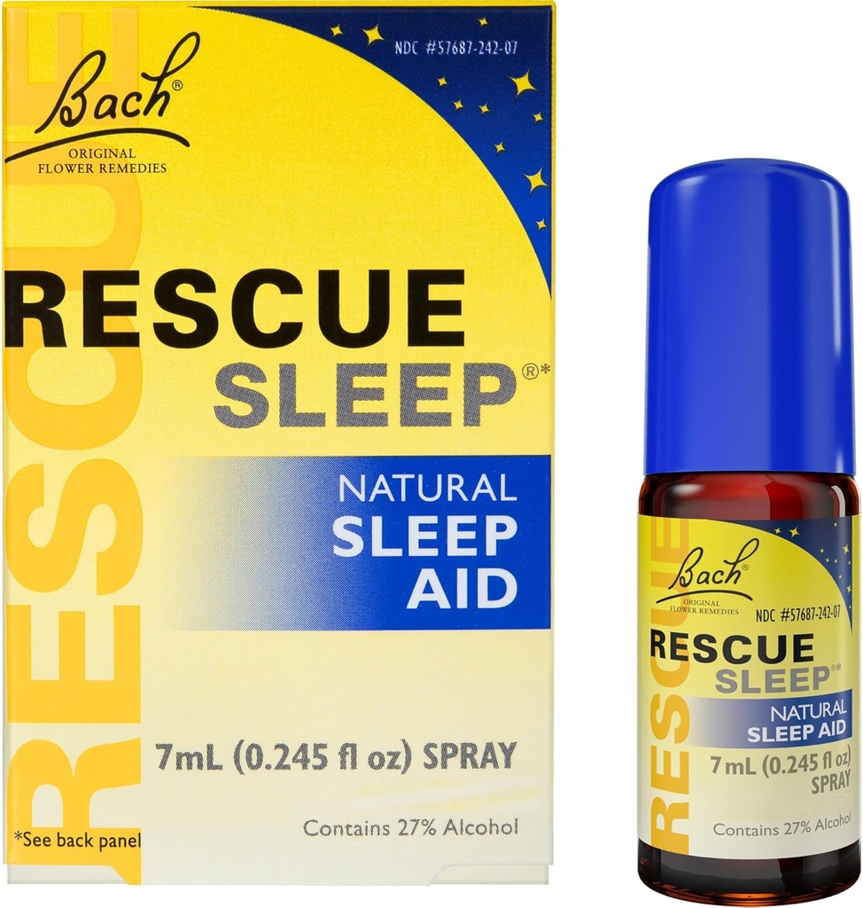 Bach RESCUE SLEEP Spray 7mL, Natural Sleep &amp; Stress Relief Aid, Homeopathic Flower Essence, Vegan, Libre de Melatonina, Azúcar y Gluten, Non-Narcotic, Non-Habit Forming