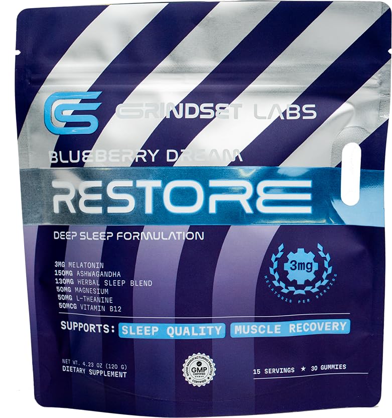 Restore Gummies for Men and Women, Ashwagandha KSM 66 with Magnesium, L-Theanine, Melatonin 3mg, Sleep Recovery and Relaxation Support, Vegan Non-GMO, Blueberry Dream, 30 Count