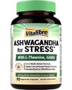 Vitalibre Ashwagandha Supplement for Women Men, 20:1 Ashwagandha Extract Plus L-Theanine, GABA, Lemon Balm & More, Extra Strength, High Absorption, Calming Mood & Focus, 90 Vegan Capsules, Non-GMO