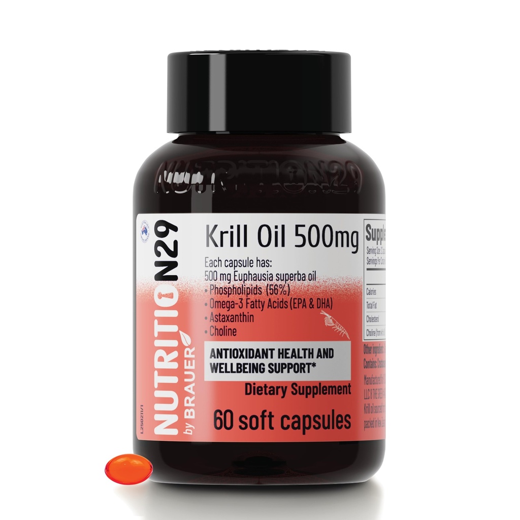 Antarctic Krill Oil 500mg, 56% Phospholipids, with Superba™ Krill Oil, Astaxanthin & Omega-3s, 500mg Easy-to-Swallow Softgels, No Fishy Burps, 60 Count