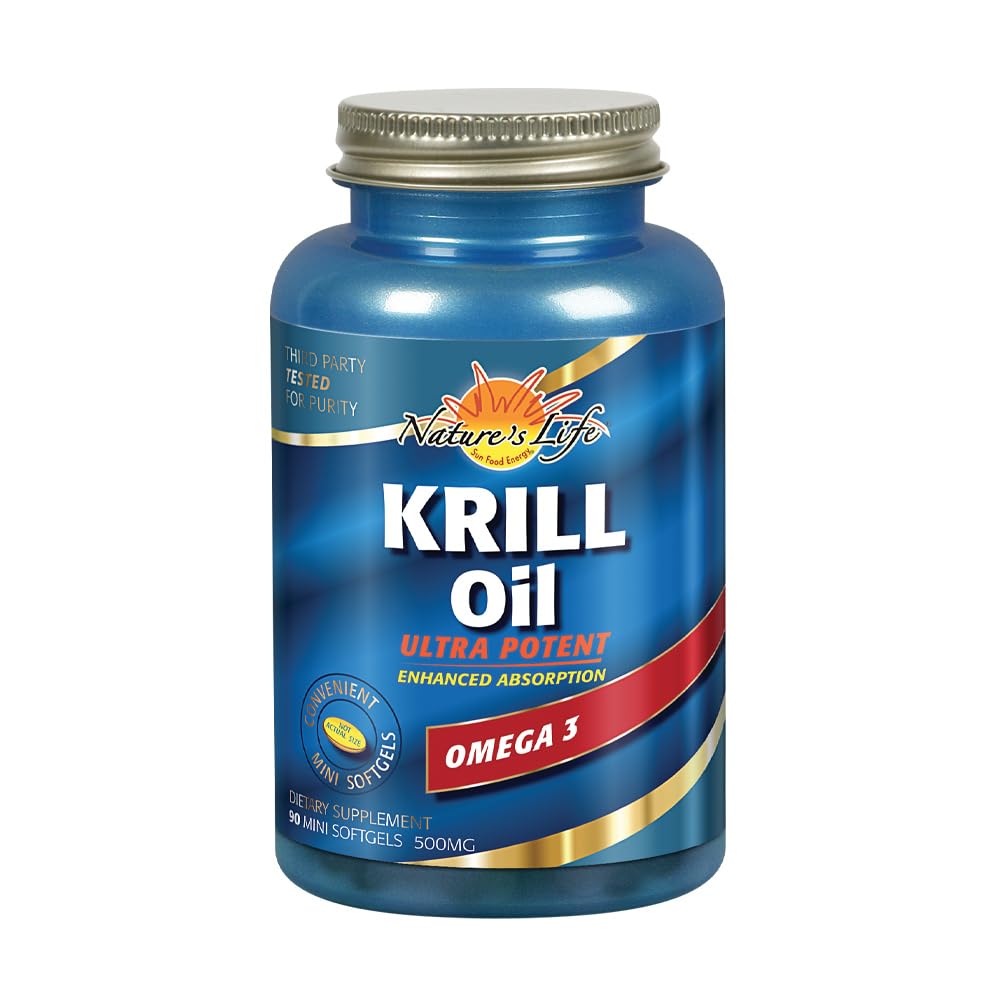 Nature's Life Krill Oil 1000mg, Ultra Potent Mini Softgels | Immune, Heart, Joint Support with Omega-3s | 90ct, 45 Serv.