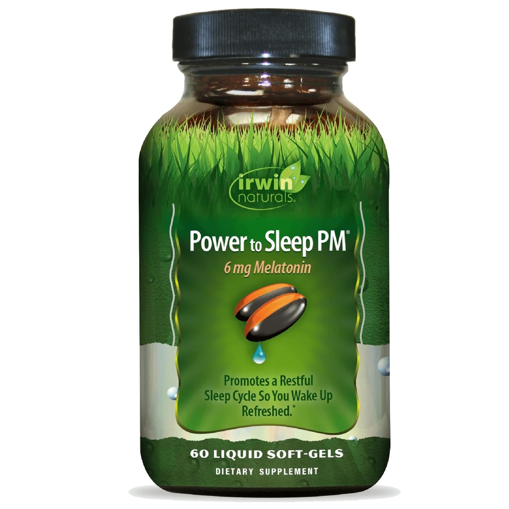 Irwin Naturals Power to Sleep PM - 6mg Melatonin, GABA, Ashwagandha, Valerian Root " L-Theanine Supplements for Men and Women - Supports Restful Sleep Cycle " Relaxation - 60 Liquid Soft-Gels