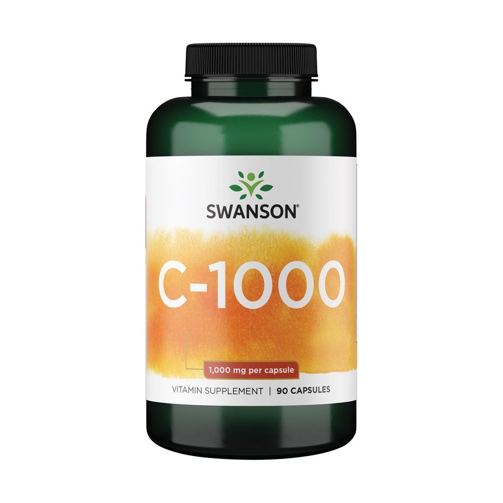 Swanson Vitamina C w/Rose HIPS - Suplemento Herbal Promoción de la Salud de la Esquía, Salud del Corazón &amp; Apoyo al Sistema Inmunitario - Formula Natural Promoción de Protección y Bienestar - (90 cápsulas, 1000 mg cada uno)