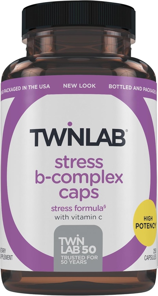 Capas Twinlab Stress B-Complex - Suplemento de Apoyo Energético con cápsulas de vitamina B12 y B6-250