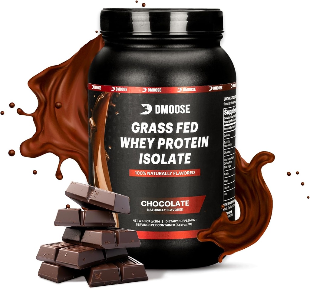 DMoose Grass Fed Whey Protein Powder - para el crecimiento muscular " recuperación, naturalmente endulzado " , rico en ácidos aminoácidos, Fast Absorbing Performance Fórmula (2 libras, chocolate)