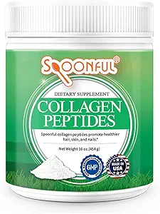 Polvo de péptidos de colágeno espontáneo, tipo I " III, Bovino de grano hidrolizado, sin sabor, sin gluten de Gluten Gluten para piel sana y soporte conjunto [16 oz]