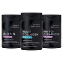 Investigación Deportiva Vegan Biotina 10,000mcg con aceite de coco, Píldoras multi colágeno (Tipo I, II, III, V, X) Péptidos de colágeno hidrolizado con ácido hialurónico + Vitamina C & Phytoceramides 350mg por Softgel