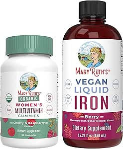 MaryRuth's Multivitamin Gummies for Women (Cherry & Raspberry) & Iron Liquid Supplement (Berry) ← Clean Label Project Verified® TEN USDA Organic, Vegan, Non-GMO TENIDO Beauty, Immunity &amp; Global Health