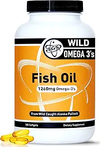 TGS Triple Strength Omega 3 Fish Oil Supplement - 1260mg EPA DHA for Men &amp; Women - Burpless, Omega Puro 3 Fatty Acids from Wild Alaska Pollock in Triglyceride Form - 180 Capsules, 90 Servings