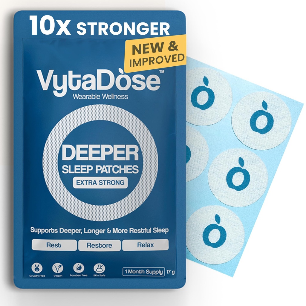 Vytadose Deeper Sleep Patches for Adults – 10mg Melatonin Patches – Non-Groggy, Non-Habit - Sleepy Stickers Designed for 8-Hour Wear - for a Restful Night & Refreshed Morning - 30ct Sleep Patch