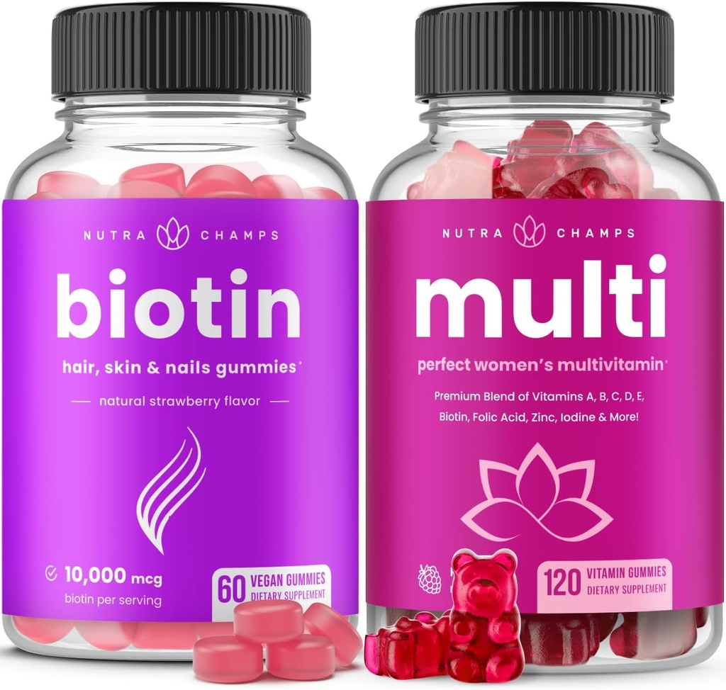 NutraChamps Biotin Gummies y Mujeres Gummies Multivitamin