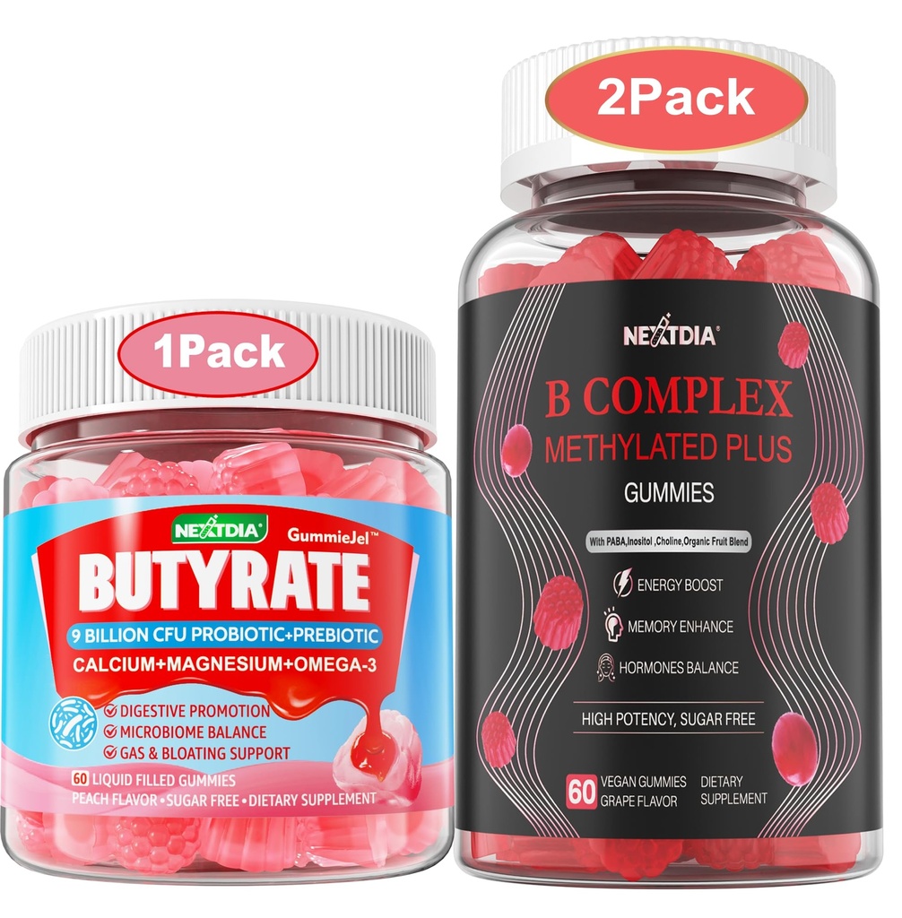 Nextdia Butyrate Gummies with Probiotic + Prebiotic + Postbiotic + Vitamin B Complex Gummies for Women