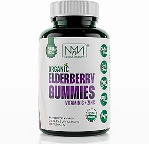 Orgánica Gummies de Elderberry con Zinc y Vitamina C ← Immune Boosting Sambucus Elderberry Rich en Antioxidantes  durable Plant Based, Gluten Free, 60 Gummies Vegan