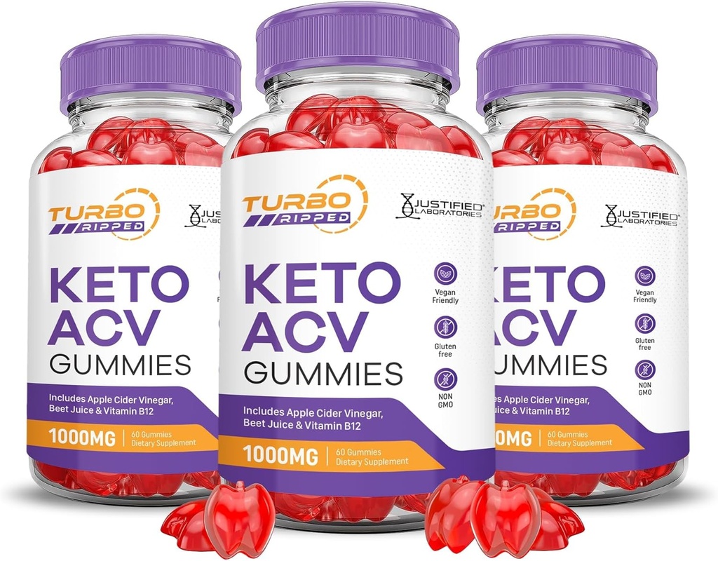 Laboratorios justificados (3 Pack Turbo Ripped Keto ACV Advanced Formula 1000MG Keto Apple Sider Vinegar Formulado con Pomegranate Beet Juice Powder B12 Vegan No GMO 180 Gummies