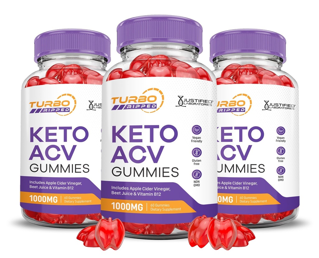 Laboratorios justificados (3 Pack Turbo Ripped Keto ACV Advanced Formula 1000MG Keto Apple Sider Vinegar Formulado con Pomegranate Beet Juice Powder B12 Vegan No GMO 180 Gummies