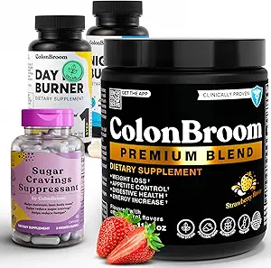 ColonBroom Premium Psyllium Husk Powder(50 Servings) + Day limitadaNight Burner Supplements, Weight Management Pills(60 Servings) + Sugar Craving Suppressant - Chromium Picolinate 200mcg(60 Servings), 4 items