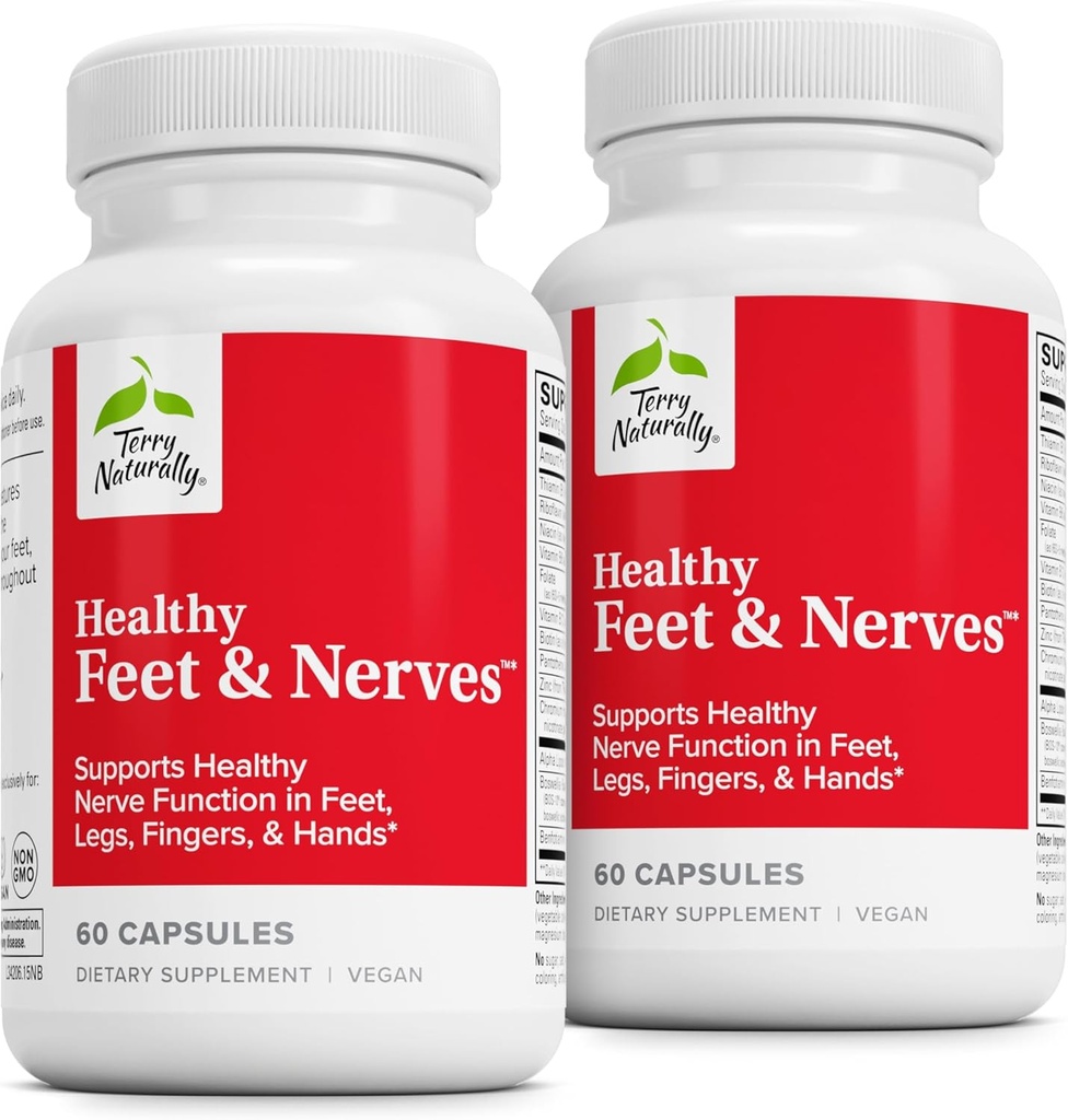 Terry Naturally Healthy Feet &amp; Nerves - Suplemento herbal con vitamina bioactiva B12 - Circulación &amp; Nerve Health Support Suplemento - Capsules veganos con Boswellia Serrata - 60 cápsulas (Pack of 2)