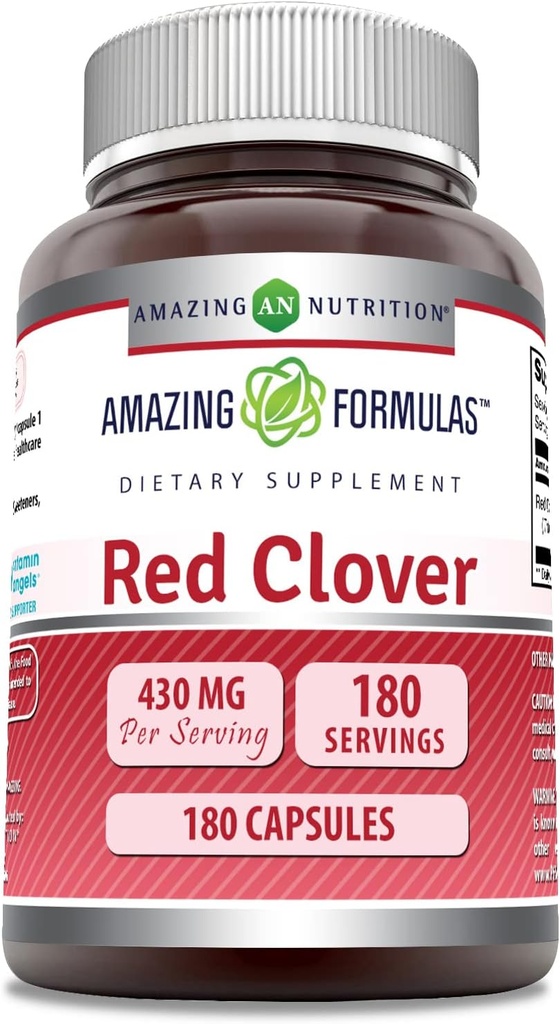 Amazing Formulas Red Clover 430 Mg Suplemento ← Capsules ← Non-GMO Silencioso libre de gluten Hecho en EE.UU. (1 Pack Silencio 180 Conde)
