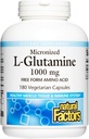 Factores naturales, micronizada L-Glutamina 1000 mg, soporta músculos y función inmunitaria, 180 cápsulas