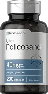 Horbäach Policosanol 40mg  200 Capsules ← Non-GMO and Gluten Free Supplement