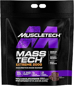 MuscleTech Mass Gainer Protein Powder, Mass-Tech Extreme 2000, Muscle Builder Whey Protein Powder, Protein + Creatine + Carbs, Max-Protein Weight Gainer for Women &amp; Men, Triple Chocolate, 20 libras