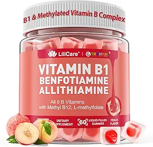 Vitamin B1 & Methylated Vitamin B Complex Gummies - All B Vitamins, Benfotiamine, Thiamine & Inositol, Methylated B1 B2 B6 Multivitamins, L-methylfolate, Methyl B12 for Nerve Cognition Energy, 60 Cts