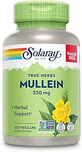 Solaray Mullein Leaf 330 mg - Soothing Herbal Support - Mullein Capsules Usado tradicionalmente para apoyar la salud y el bienestar - Vegan, No GMO, Lab Verified, 60-Day Guarantee, 200 Servings, 200 VegCaps