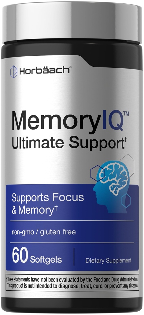 Horbäach Memory IQ Brain Support Supplement | 60 Softgels | Focus 7 Memory Ultimate Support | Non-GMO, Gluten Free Formula
