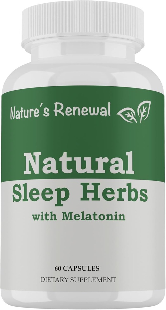 Nature's Renewal Natural Sleep Supplement - Melatonin, Valerian Root, Ashwagandha, Magnesium, Chamomile, Nighttime Homeopathic Herbal Sleeping Aid for Adults - 60 Capsules