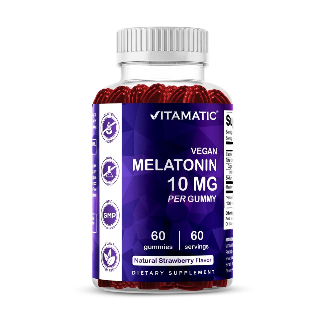 Vitamatic Melatonin 10 mg per Gummy - 60 Servings - 60 Vegetarian Gummies - Non-Habit Forming Supplement