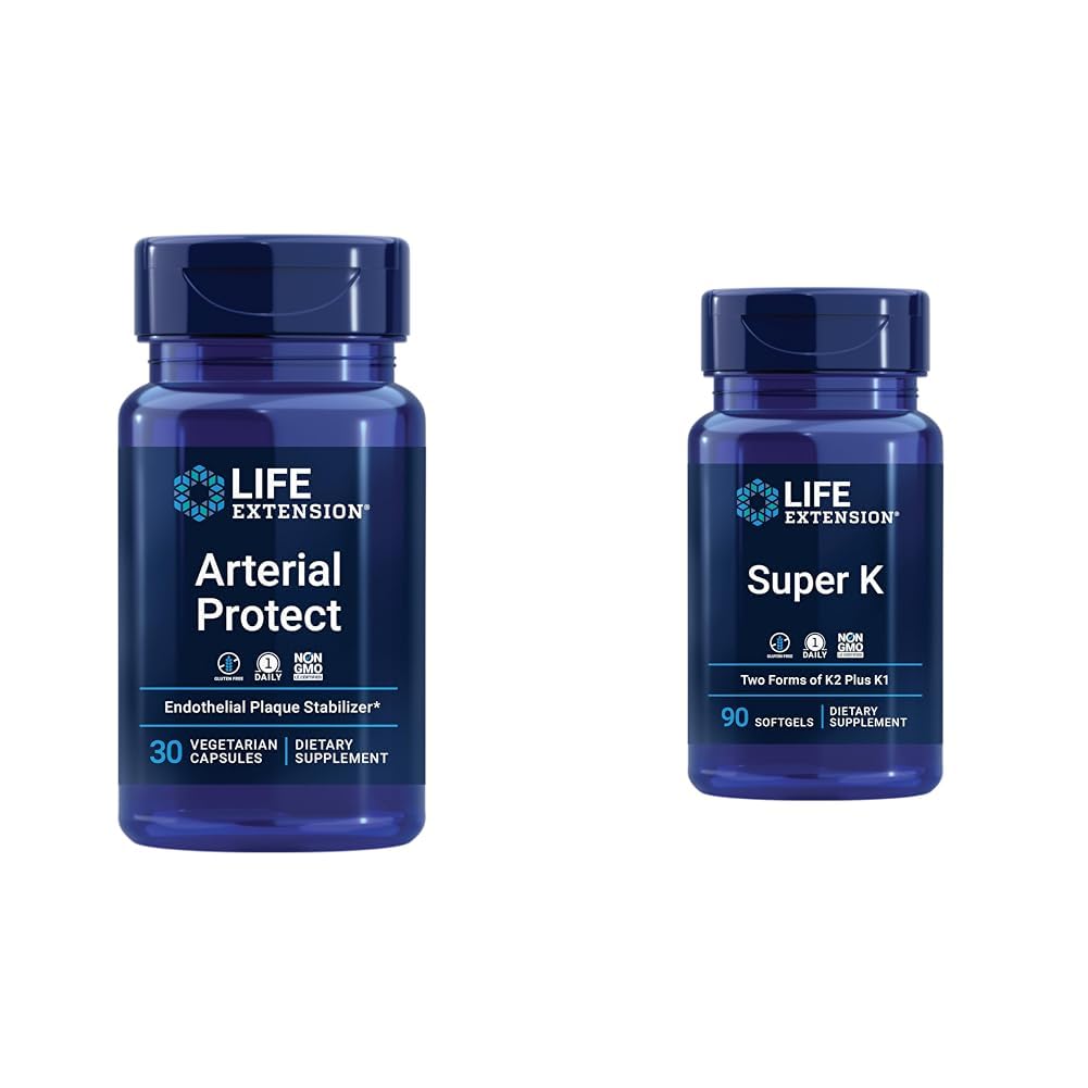 Extensión de la vida Arterial Protege la presión arterial Soporte con Gotu Kola &amp; Pycnogenol Pine Bark Extractos Agrupación con Super K Vitamin K1 K2 MK-7 MK-4 Vitamina C Hueso &amp; Arterial Health