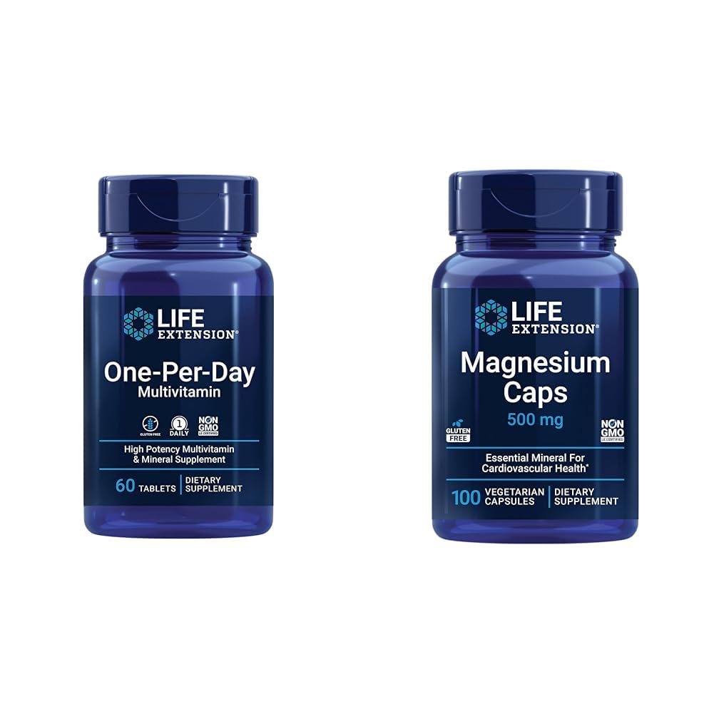 Extensión de vida Multivitamínico por día – Empaquetado con más de 25 vitaminas, minerales " extractos de plantas " cápsulas de magnesio, 500 mg, óxido de magnesio, citrato, succinado, salud cardíaca