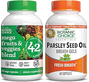 Botanic Choice - Mega Fruits & Veggies and Parsley Seed Oil Bundle - Energy Balance & Breath Freshener Supplements for Adults