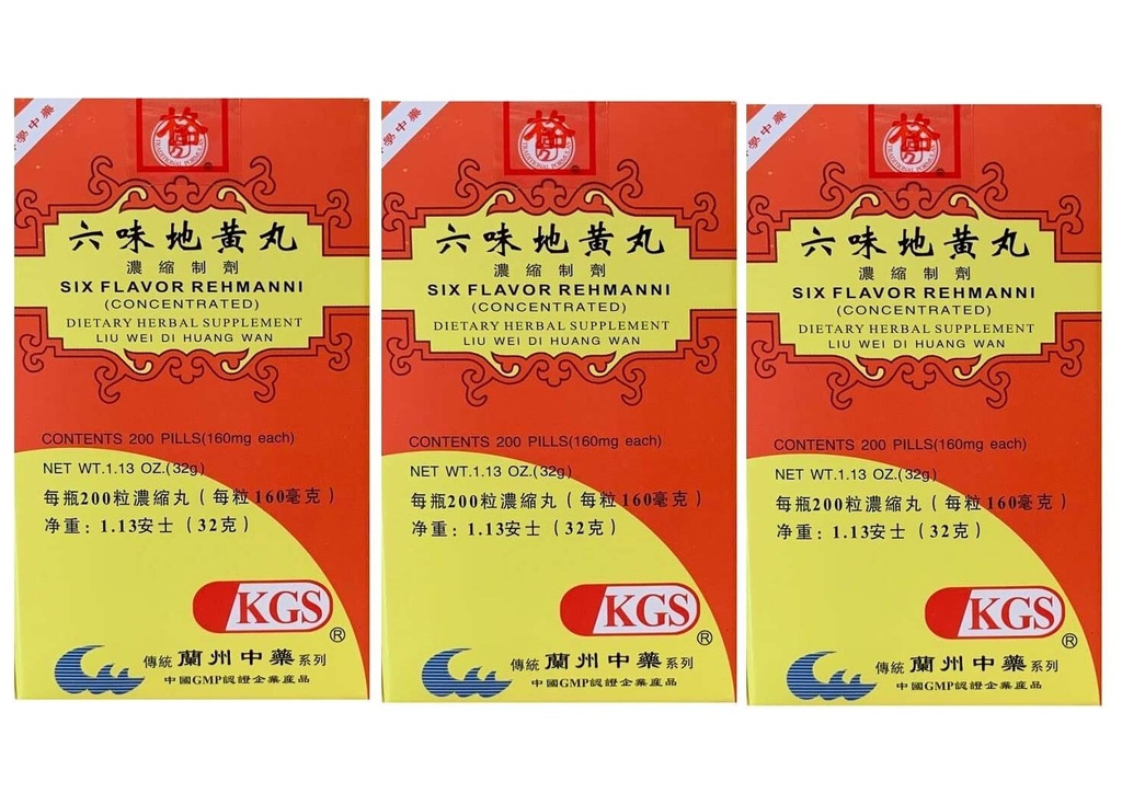 KGS Six Flavor Rehmanni, Liu Wei Di Huang Wan (200 Pills) - 3 Bottles