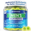 Mens Multivitamins Gummies, Multiminerals, Vegan Omega 3, CoQ10, Probióticos, Mens Vitaminas diarias A C D3 E B6 B12, Multivitamina metilada para hombres - energía, inmunidad, azúcar libre, Vegan (sin hierro) 60 Cts