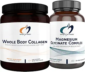 Diseños para el Complejo Glycinate de Magnesio de Salud (60 capsules) &amp; Ple Body Collagen (30 servidos) Bundle - Magnesio de alta absorción con polvo de colágeno Premium para soportar los huesos, la piel &amp; las articulaciones