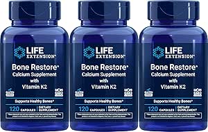 Restauración de la vida Suplemento de calcio con vitamina K2, 120 cápsulas (Pack of 3)