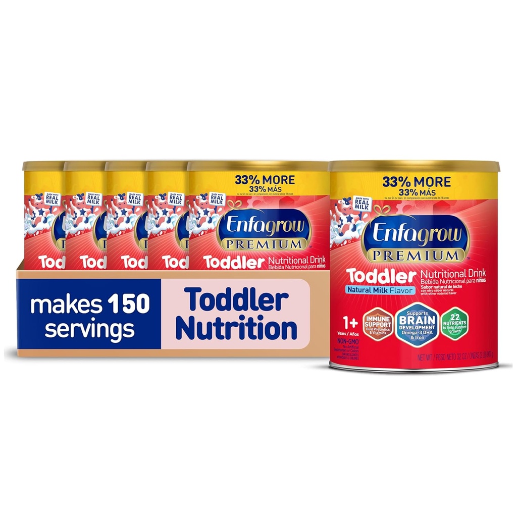 Tinta nutritiva Toddler, hecha con leche real, construcción de cerebros Omega-3 DHA, Nutrientes y Prebióticos para el crecimiento " Apoyo inmunológico, Non-GMO, Toddler Milk Powder, 32 Oz Can, 6 Conde