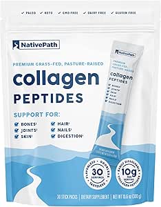 NativePath Collagen Peptides Protein Stick Packs - Hidrolyzed Tipo 1 & 3 Collagen Powder for Skin, Hair, Nails - 30 Servings