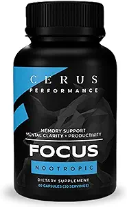 Cerus Performance Focus Suplemento Nootropic - Mejora la claridad mental, aumenta la memoria y la función cognitiva, mejora la alerta - Ideal para atletas " Fitness Enthusiasts - 60 cápsulas
