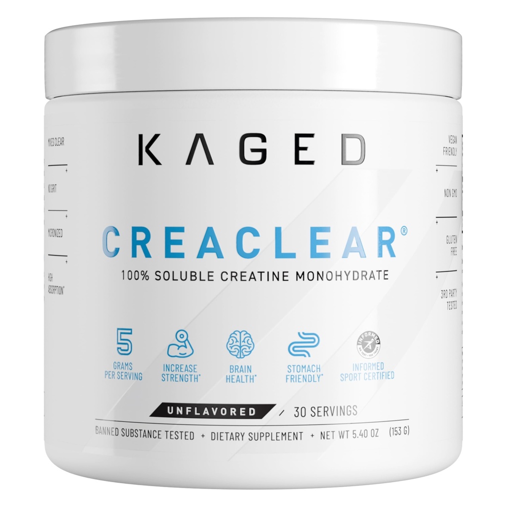 Kaged CreaClear Creatine Monohydrate Powder | Mixes Clear & Dissolves Completely, No Grit | Premium Micronized Creatine for Strength, Performance & Muscle Support | Unflavored | 30 Servings