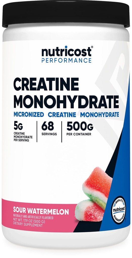 Nutricost Creatine Monohydrate Powder (Sour Watermelon, 500 Gram) - Micronized Creatine Supplement, Vegan, GMO-Free, Gluten-Free, 68 Servings
