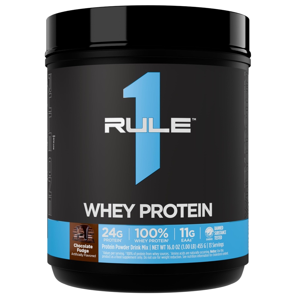 Rule 1 Proteins Whey Protein – 24g Fast-Acting Protein from All-Whey Sources with Naturally Occurring EAAs & BCAAs for Workout Recovery or Anytime Use (1 Pound, Chocolate Fudge)