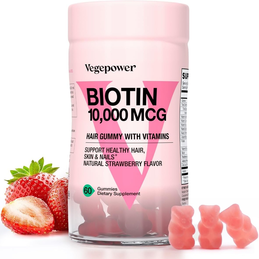 Biotin Gummies for Hair Growth 10000mcg - Vegan Biotin Vitamins Supports Healthy Hair, Skin and Nails, Hair Vitamin Gummy for Women & Men - Non-GMO, Chewable Supplement