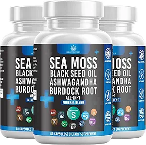 Silicon Sea Moss Black Seed Oil Ashwagandha Bladderwrack Burdock - 180 Cuenta