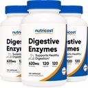 Nutricost Digestive Enzymes 620mg, 120 Veggie Capsules (3 Bottles) - Suplemento completo de Enzyme Digestivo