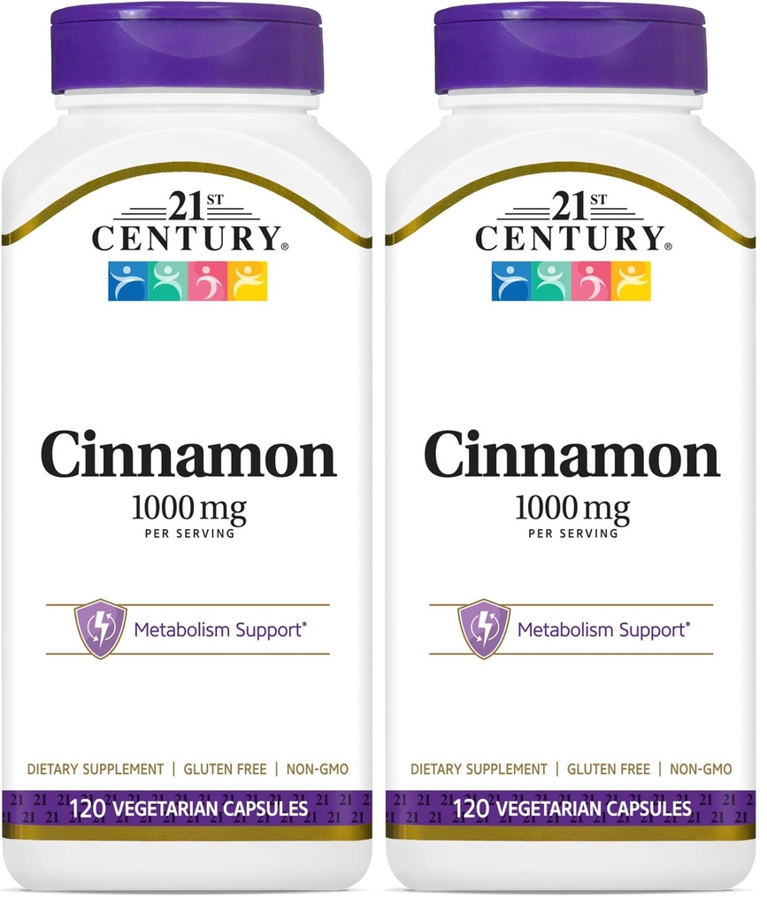 21st Century Cinnamon, 120 Vegetarian Capsules (500 mg per Capsule) (Pack of 2)