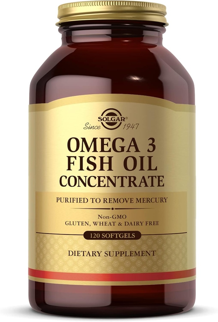 Concentrado de aceite de pescado Solgar Omega-3 - 120 Softgels - Soporte para salud mixta " metabólica - Gluten Free, Non-GMO, Dairy Free - 60 Servings